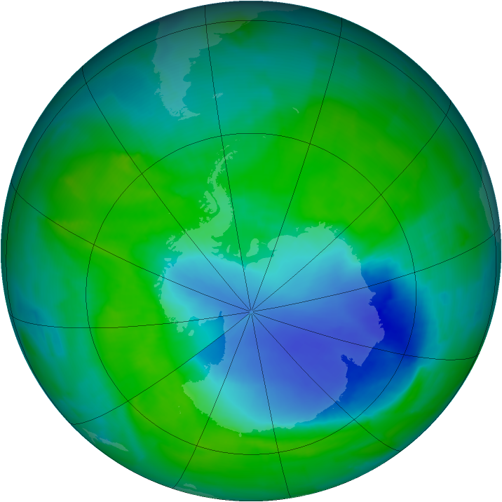 Antarctic ozone map for 15 December 2011